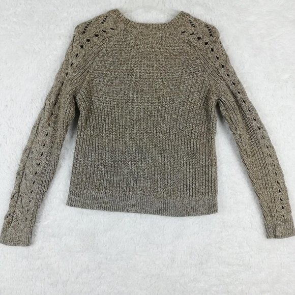 Lucky Brand Womens Sweater Pullover Cable Knit Crew Neck Beige Brown Stretch L - Picture 2 of 11